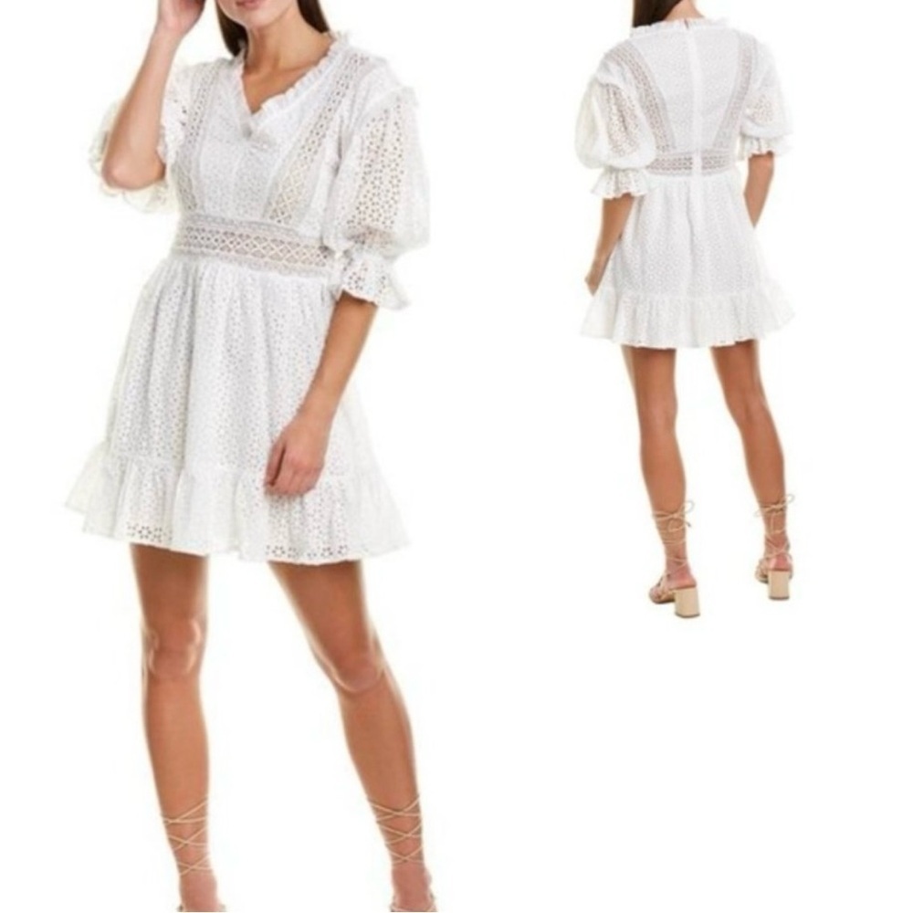ANTHROPOLOGY LOVE SAM Dress Boho Eyelet Lace Ruffle White Size Medium Like new